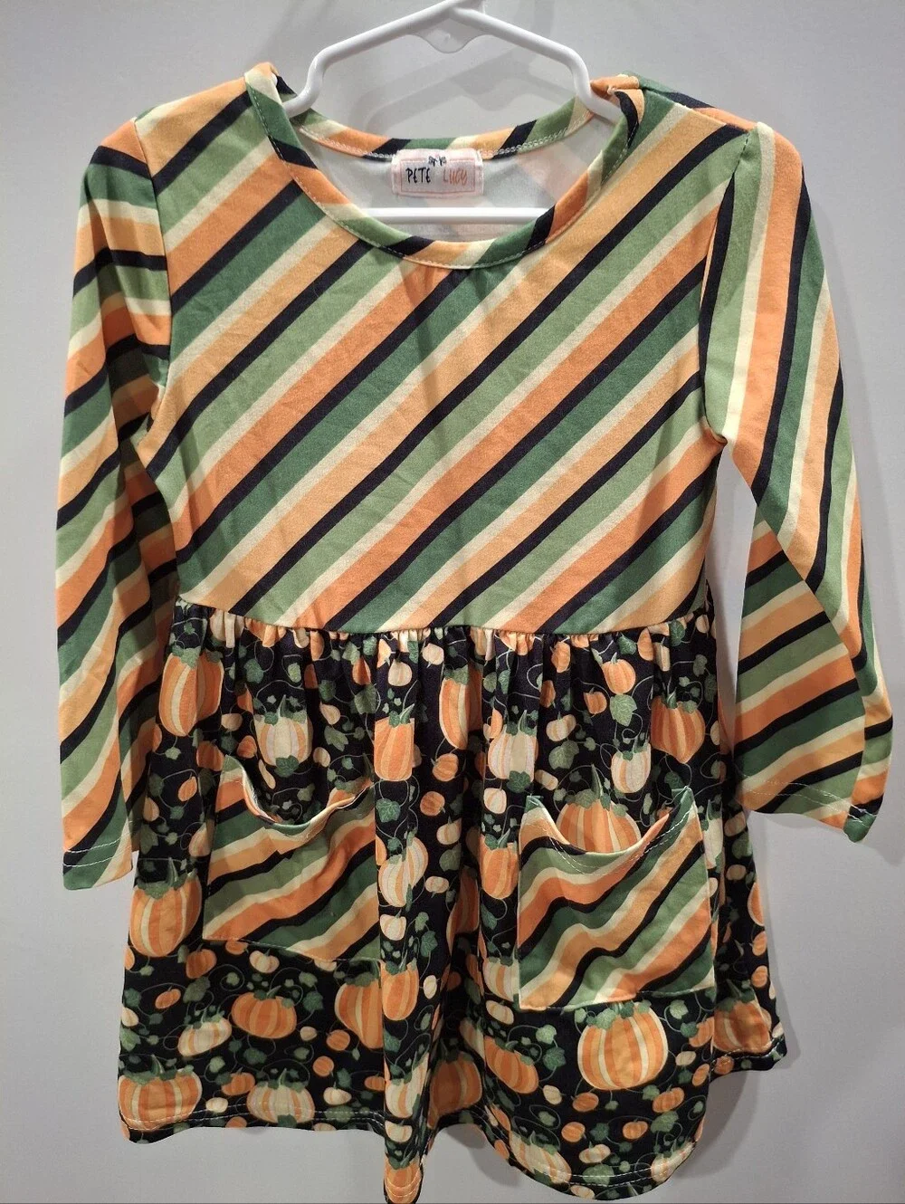 Kids Striped & Pumpkin Dress - Orange Green Black - Petite